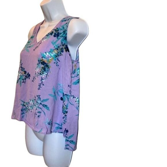 Ana Sleeveless High Low Purple Floral Top Small - Picture 3 of 6